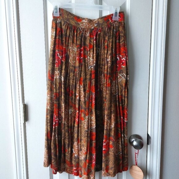 Dimanche (New York) - Vintage Brown & Red Floral Midi Skirt - Picture 1 of 6